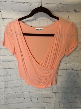 Veto Peach Draped Wrap Crop Top
